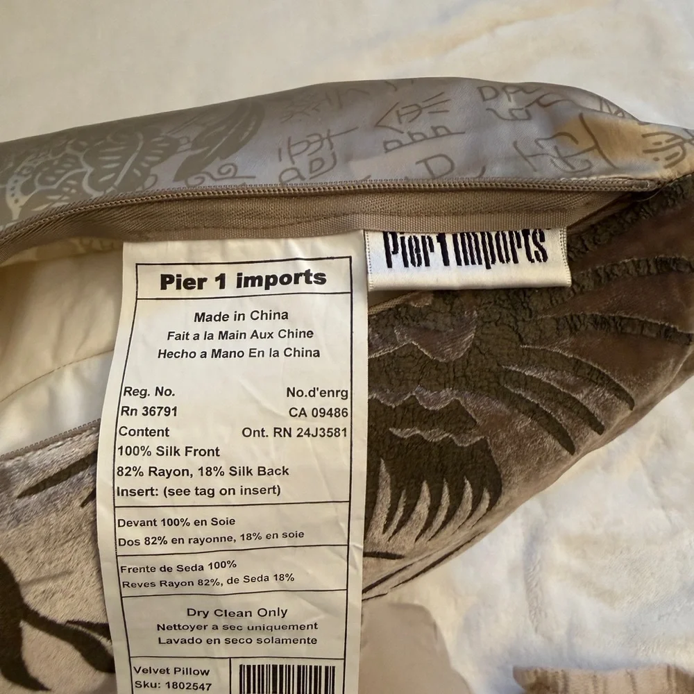 Vintage Pier 1 Imports 100% Silk & Burnout Velvet Pillow